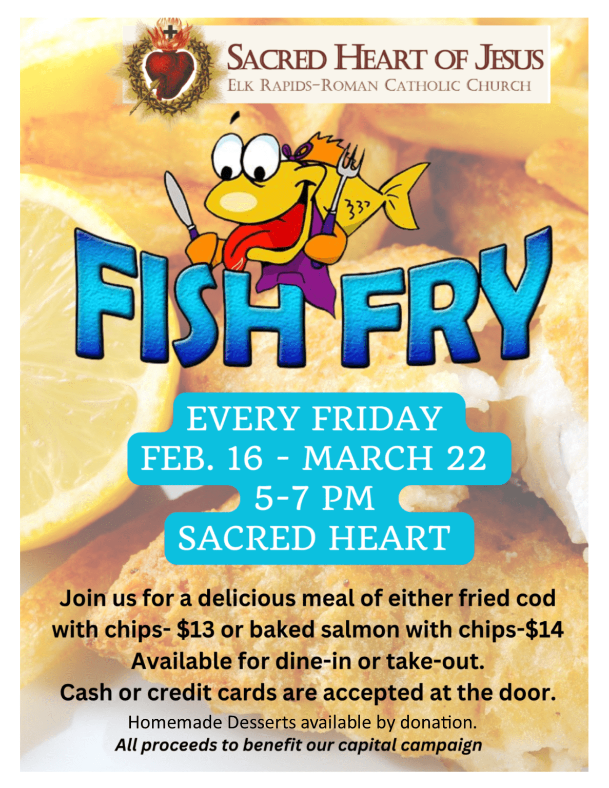 Fish Fry held every Friday through March 22 Sacred Heart of Jesus